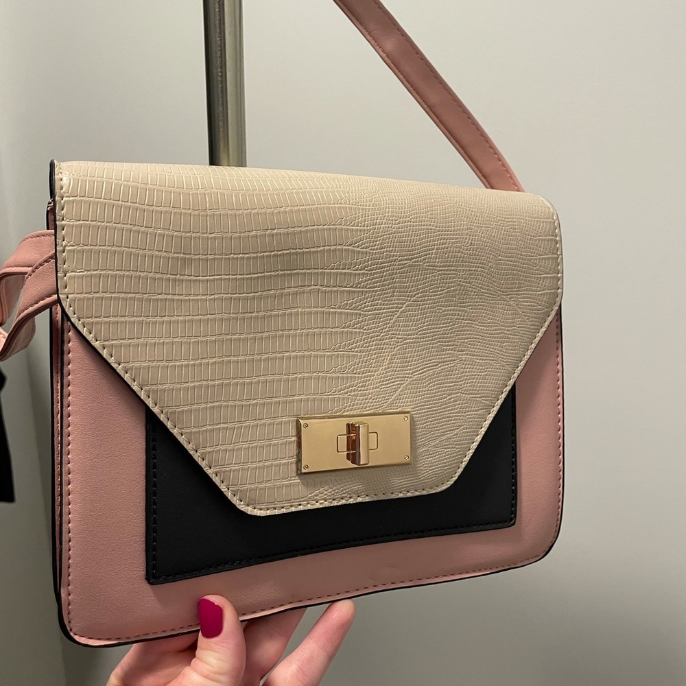 Pink and cream coloured crossbody bag